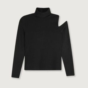 OAK + FORT Black Asymmetrical Turtleneck Blouse